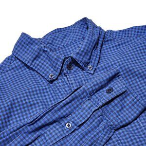 Johnnie-O Blue Gingham Long-Sleeve Button-Down Shirt M 100% Egyptian Cotton Mens